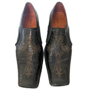 Robert Wayne Andrei Protsouk Artwork Cross Distress Leather Shoe Sz 9 Black Rome